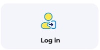 a blue and yellow logo with the words log in